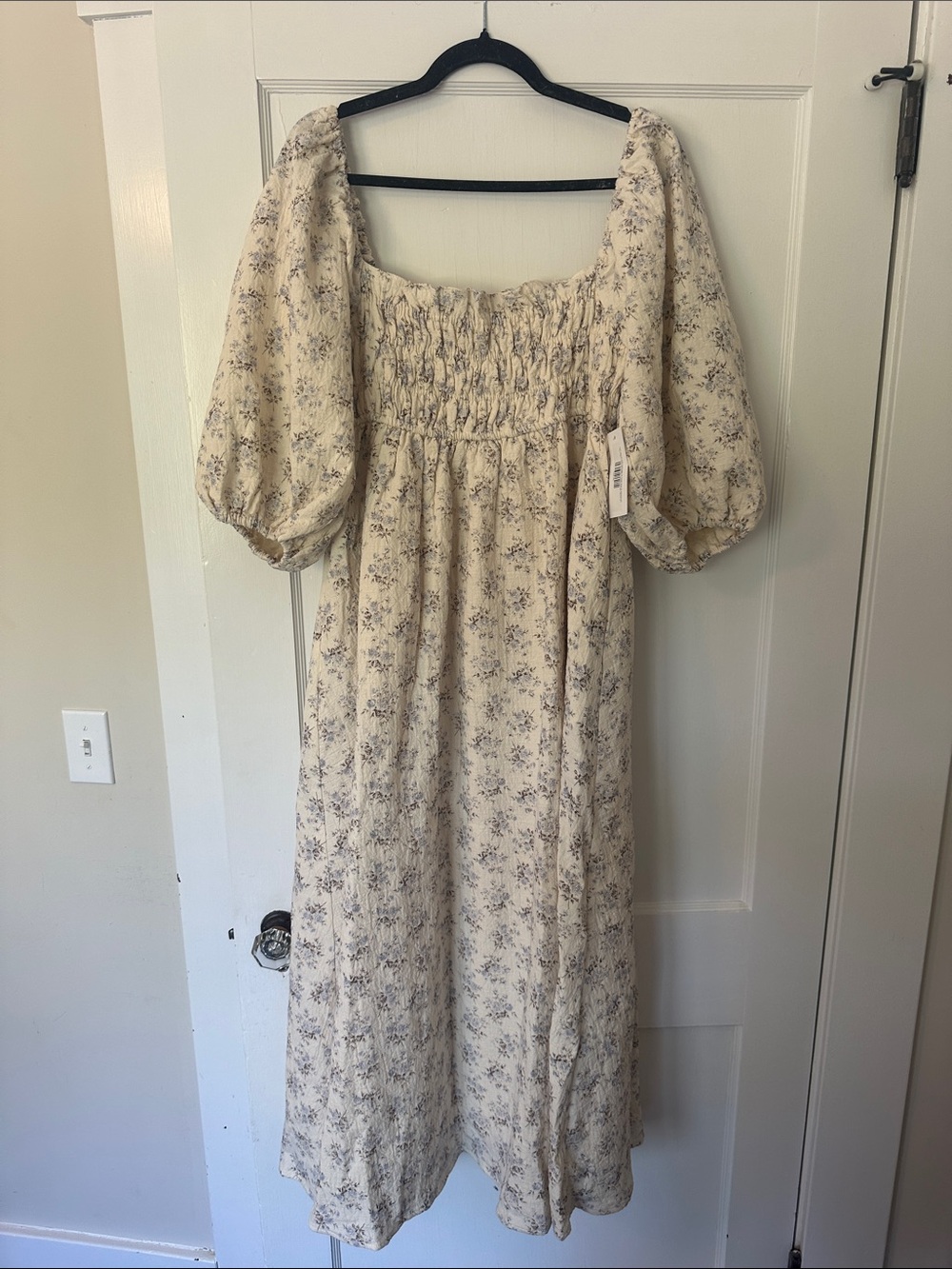 Smocked Square-Neck Cream Floral Maxi Dress - Picture 1 of 6